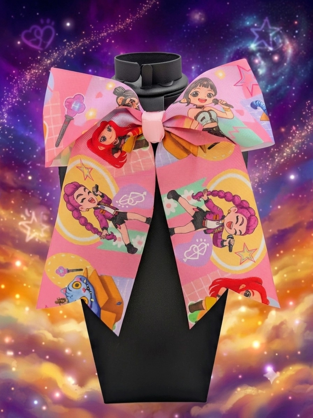 Kids Pink Kpop Demon Hunters Huntrix Ribbon Hair Bow
